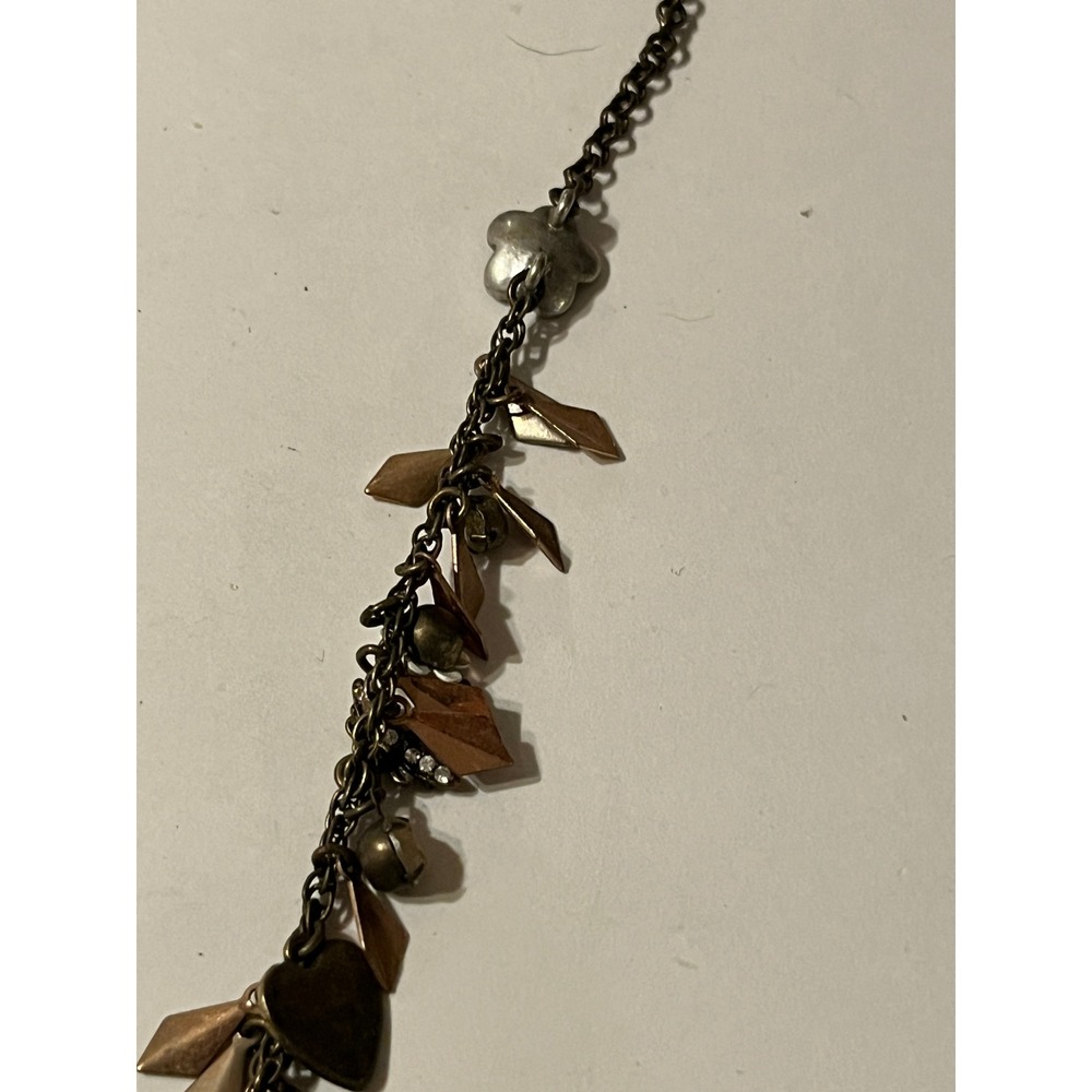 Betsey Johnson Paris Eiffel Tower Charm Necklace Bronze Tone Mixed Metal Heart - Picture 14 of 14